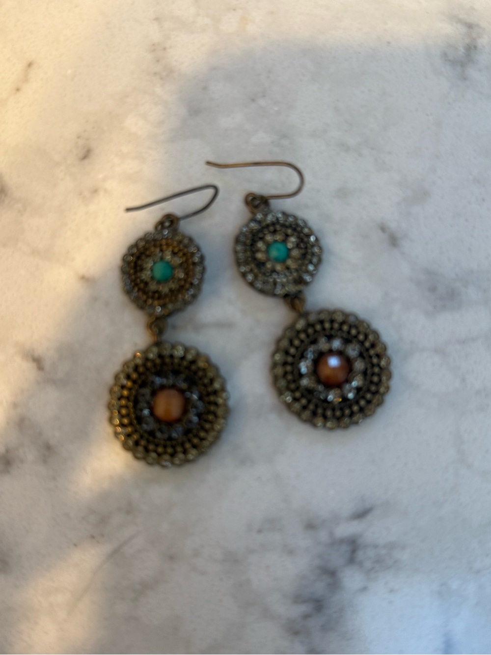 Bohemian Double-Drop Dangle Earrings with Turquoise and Amber Accents